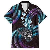 Hawaii Shaka Sign Family Matching Long Sleeve Bodycon Dress and Hawaiian Shirt Fantastic Frangipani Amethyst Gradient LT01 Dad's Shirt - Short Sleeve Purple - Polynesian Pride