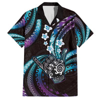 Hawaii Shaka Sign Family Matching Off The Shoulder Long Sleeve Dress and Hawaiian Shirt Fantastic Frangipani Amethyst Gradient LT01 Dad's Shirt - Short Sleeve Purple - Polynesian Pride
