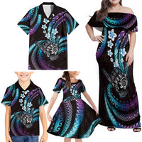 Hawaii Shaka Sign Family Matching Off Shoulder Maxi Dress and Hawaiian Shirt Fantastic Frangipani Amethyst Gradient LT01 - Polynesian Pride