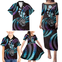 Hawaii Shaka Sign Family Matching Puletasi and Hawaiian Shirt Fantastic Frangipani Amethyst Gradient