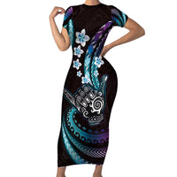 Hawaii Shaka Sign Family Matching Short Sleeve Bodycon Dress and Hawaiian Shirt Fantastic Frangipani Amethyst Gradient LT01 Mom's Dress Purple - Polynesian Pride
