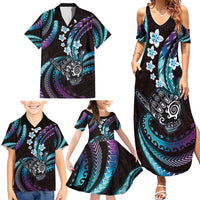 Hawaii Shaka Sign Family Matching Summer Maxi Dress and Hawaiian Shirt Fantastic Frangipani Amethyst Gradient LT01 - Polynesian Pride