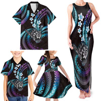 Hawaii Shaka Sign Family Matching Tank Maxi Dress and Hawaiian Shirt Fantastic Frangipani Amethyst Gradient LT01 - Polynesian Pride
