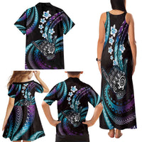 Hawaii Shaka Sign Family Matching Tank Maxi Dress and Hawaiian Shirt Fantastic Frangipani Amethyst Gradient LT01 - Polynesian Pride