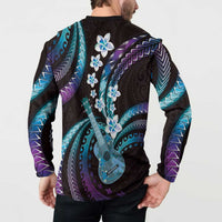 Hawaiian Ukulele Button Sweatshirt Amethyst Gradient Fantastic Plumeria