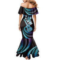 Hawaiian Ukulele Family Matching Mermaid Dress and Hawaiian Shirt Amethyst Gradient Fantastic Plumeria LT01 - Polynesian Pride
