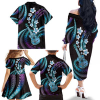 Hawaiian Ukulele Family Matching Off The Shoulder Long Sleeve Dress and Hawaiian Shirt Amethyst Gradient Fantastic Plumeria LT01 - Polynesian Pride