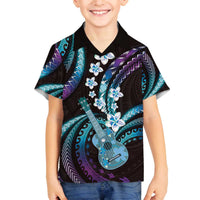 Hawaiian Ukulele Family Matching Off The Shoulder Long Sleeve Dress and Hawaiian Shirt Amethyst Gradient Fantastic Plumeria LT01 Son's Shirt Purple - Polynesian Pride