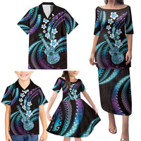 Hawaiian Ukulele Family Matching Puletasi and Hawaiian Shirt Amethyst Gradient Fantastic Plumeria