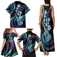 Hawaiian Ukulele Family Matching Tank Maxi Dress and Hawaiian Shirt Amethyst Gradient Fantastic Plumeria LT01 - Polynesian Pride