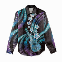 Hawaiian Ukulele Women Casual Shirt Amethyst Gradient Fantastic Plumeria LT01 - Polynesian Pride