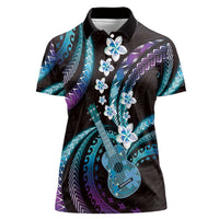 Hawaiian Ukulele Women Polo Shirt Amethyst Gradient Fantastic Plumeria LT01 Female Purple - Polynesian Pride