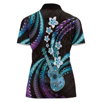 Hawaiian Ukulele Women Polo Shirt Amethyst Gradient Fantastic Plumeria LT01 - Polynesian Pride