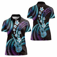 Hawaiian Ukulele Women Polo Shirt Amethyst Gradient Fantastic Plumeria LT01 - Polynesian Pride
