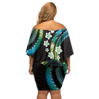 Hawaii Map Kanaka Maoli Family Matching Off Shoulder Short Dress and Hawaiian Shirt Fantastic Frangipani Chartreuse Cyan LT01 - Polynesian Pride