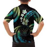 Hawaii Map Kanaka Maoli Family Matching Short Sleeve Bodycon Dress and Hawaiian Shirt Fantastic Frangipani Chartreuse Cyan LT01 - Polynesian Pride