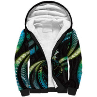 Hawaii Map Kanaka Maoli Sherpa Hoodie Fantastic Frangipani Chartreuse Cyan
