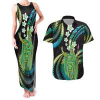Hawaii King Kamehameha Couples Matching Tank Maxi Dress and Hawaiian Shirt Fantastic Plumeria Chartreuse Cyan LT01 Cyan - Polynesian Pride