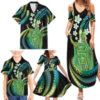 Hawaii King Kamehameha Family Matching Summer Maxi Dress and Hawaiian Shirt Fantastic Plumeria Chartreuse Cyan LT01 - Polynesian Pride