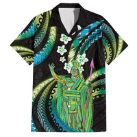 Hawaii King Kamehameha Family Matching Tank Maxi Dress and Hawaiian Shirt Fantastic Plumeria Chartreuse Cyan LT01 Dad's Shirt - Short Sleeve Cyan - Polynesian Pride