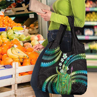 Hawaii King Kamehameha Grocery Bag Fantastic Plumeria Chartreuse Cyan LT01 - Polynesian Pride