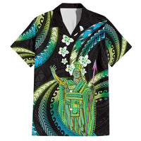 Hawaii King Kamehameha Hawaiian Shirt Fantastic Plumeria Chartreuse Cyan