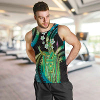 Hawaii King Kamehameha Men Tank Top Fantastic Plumeria Chartreuse Cyan