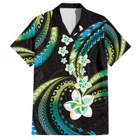Hawaii Plumeria Family Matching Tank Maxi Dress and Hawaiian Shirt Chartreuse Cyan Polynesian Pattern LT01 Dad's Shirt - Short Sleeve Cyan - Polynesian Pride