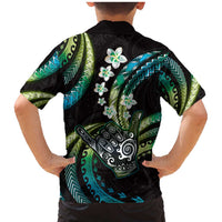 Hawaii Shaka Sign Family Matching Mermaid Dress and Hawaiian Shirt Fantastic Frangipani Chartreuse Cyan LT01 - Polynesian Pride