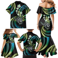 Hawaii Shaka Sign Family Matching Mermaid Dress and Hawaiian Shirt Fantastic Frangipani Chartreuse Cyan LT01 - Polynesian Pride