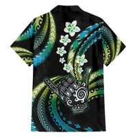 Hawaii Shaka Sign Family Matching Short Sleeve Bodycon Dress and Hawaiian Shirt Fantastic Frangipani Chartreuse Cyan LT01 - Polynesian Pride