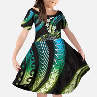 Hawaii Shaka Sign Family Matching Tank Maxi Dress and Hawaiian Shirt Fantastic Frangipani Chartreuse Cyan LT01 Daughter's Dress Cyan - Polynesian Pride