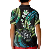 Hawaii Shaka Sign Kid Polo Shirt Fantastic Frangipani Chartreuse Cyan LT01 - Polynesian Pride