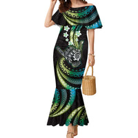 Hawaii Shaka Sign Mermaid Dress Fantastic Frangipani Chartreuse Cyan