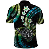 Hawaii Shaka Sign Polo Shirt Fantastic Frangipani Chartreuse Cyan LT01 - Polynesian Pride
