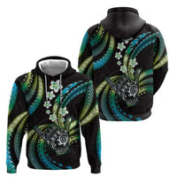 Hawaii Shaka Sign Zip Hoodie Fantastic Frangipani Chartreuse Cyan