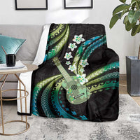 Hawaiian Ukulele Blanket Chartreuse Cyan Fantastic Plumeria