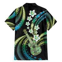 Hawaiian Ukulele Family Matching Mermaid Dress and Hawaiian Shirt Chartreuse Cyan Fantastic Plumeria LT01 - Polynesian Pride