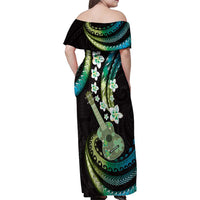 Hawaiian Ukulele Family Matching Off Shoulder Maxi Dress and Hawaiian Shirt Chartreuse Cyan Fantastic Plumeria LT01 - Polynesian Pride