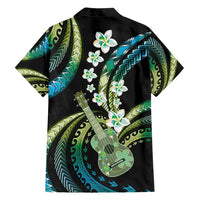 Hawaiian Ukulele Family Matching Short Sleeve Bodycon Dress and Hawaiian Shirt Chartreuse Cyan Fantastic Plumeria LT01 - Polynesian Pride