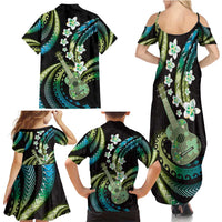 Hawaiian Ukulele Family Matching Summer Maxi Dress and Hawaiian Shirt Chartreuse Cyan Fantastic Plumeria LT01 - Polynesian Pride