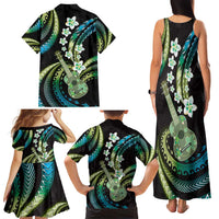 Hawaiian Ukulele Family Matching Tank Maxi Dress and Hawaiian Shirt Chartreuse Cyan Fantastic Plumeria LT01 - Polynesian Pride