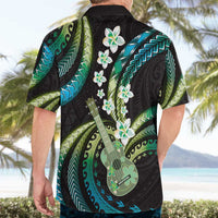 Hawaiian Ukulele Hawaiian Shirt Chartreuse Cyan Fantastic Plumeria