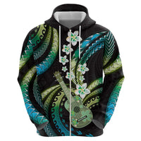 Hawaiian Ukulele Hoodie Chartreuse Cyan Fantastic Plumeria