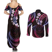 Hawaii Map Kanaka Maoli Couples Matching Summer Maxi Dress and Long Sleeve Button Shirt Fantastic Frangipani Sweet Dream