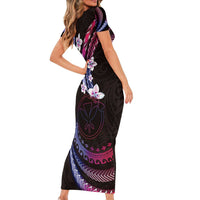 Hawaii Map Kanaka Maoli Short Sleeve Bodycon Dress Fantastic Frangipani Sweet Dream