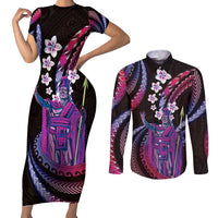Hawaii King Kamehameha Couples Matching Short Sleeve Bodycon Dress and Long Sleeve Button Shirt Fantastic Plumeria Sweet Vibes LT01 Pink - Polynesian Pride