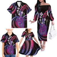 Hawaii King Kamehameha Family Matching Off The Shoulder Long Sleeve Dress and Hawaiian Shirt Fantastic Plumeria Sweet Vibes LT01 - Polynesian Pride