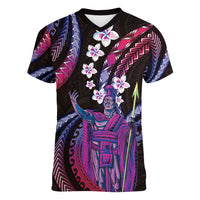 Hawaii King Kamehameha Women V-Neck T-Shirt Fantastic Plumeria Sweet Vibes LT01 Female Pink - Polynesian Pride