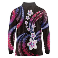 Hawaii Plumeria Long Sleeve Polo Shirt Sweet Gradient Polynesian Pattern